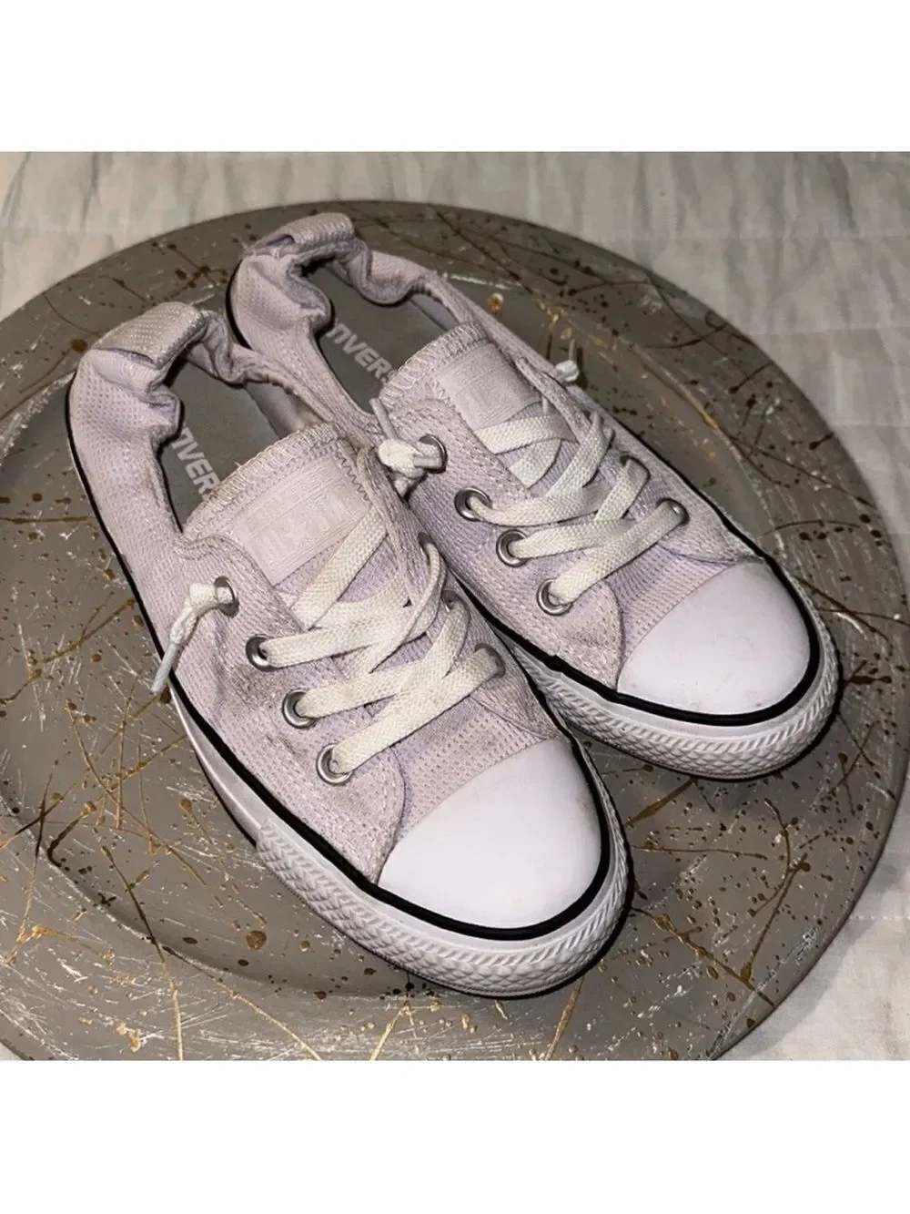 Converse 7 Women’s White Textured Canvas Slip On Lace up Skateboard Shoes Sneaks